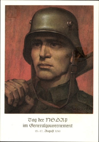 Artist Postcard Hoeck, W., Krakow, Day of the NSDAP in the General Government 1941, Wehrmacht soldier