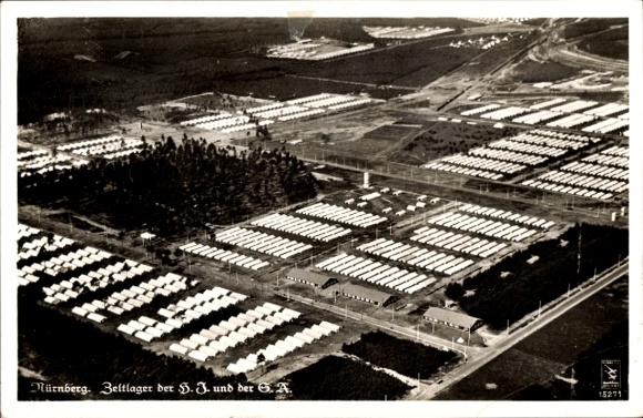 Postcard Nuremberg Reich Party Rally, tent camp of the HJ and the SA, Klinke & Co. 15271