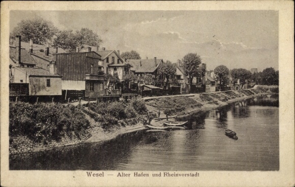 Ak Wesel am Niederrhein, Alter Hafen, Rheinvorstadt, Häuser, Wasser, Boote