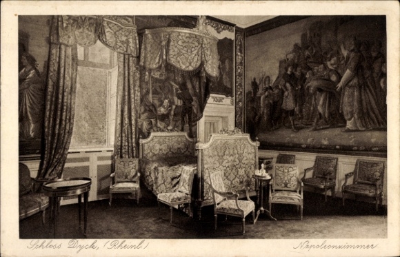 Postcard Bedburdyck Jüchen North Rhine Westphalia, Dyck Castle, interior view, Napoleon's room
