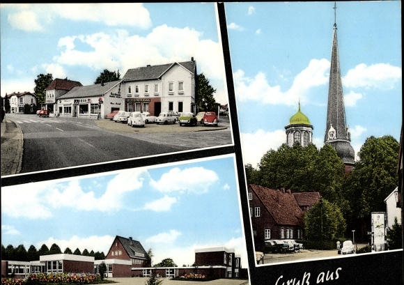 Ansichtkaart Rellingen in Holstein, lokaal gedeelte met kerk