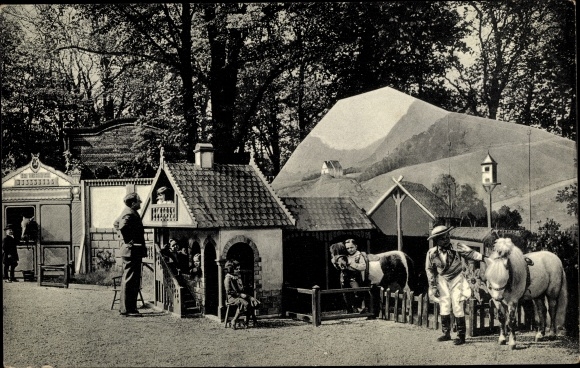 Postcard Schaefer&#39;s fairytale town of Liliput, Lilliputians, Pony