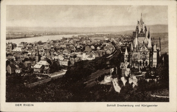 Ak Königswinter am Rhein, Schloß Drachenburg,  Rhein, Landschaft,  Architektur