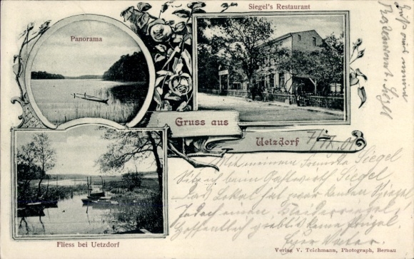 Postcard Uetzdorf in der Mark Ützdorf Wandlitz, Panorama, Siegels Restaurant, Fliess