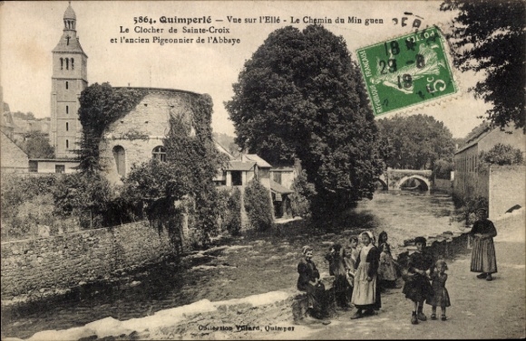 Postcard Quimperlé Finistère, view of the Ellé river, Cloche de Sainte-Croix, r Pigeonnier