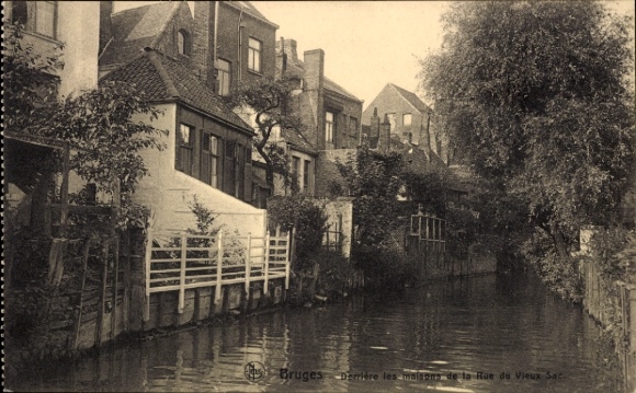 Ak Bruges Brügge Flandern Westflandern,  Kanalansicht, Häuser, Rue du Vieux Sat, Wasser, Bäume