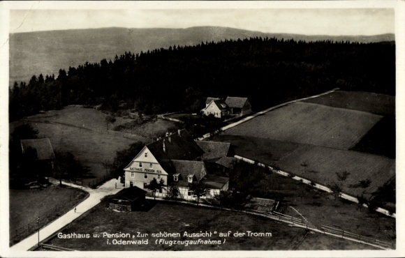 Postcard Felsberg in the Odenwald Hesse, guesthouse, guesthouse with beautiful view, aerial photograph, picturesque