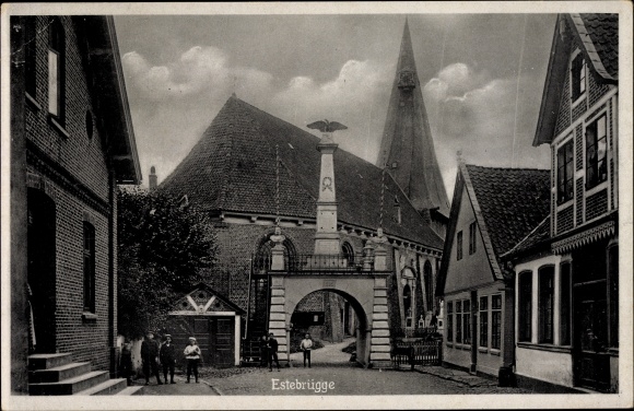 Postcard Estebrügge Jork in the district of Stade, view of the church, monument