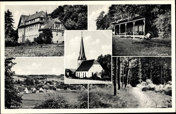 Postcard Achelriede Bissendorf in Lower Saxony, children&#39;s home, lounger, church, place, forest path