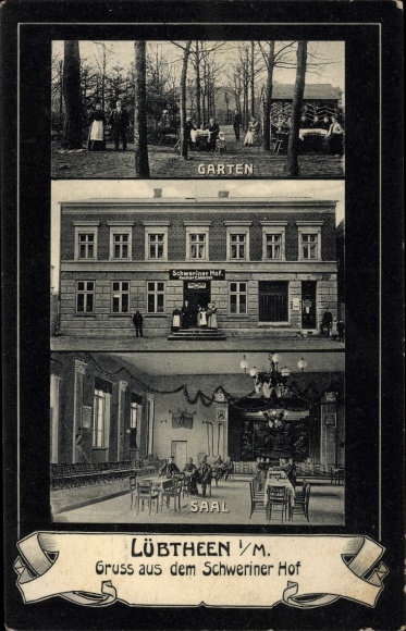 Postcard Lübtheen in Mecklenburg, Schweriner Hof, garden, hall