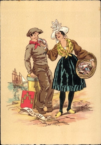 Artist Postcard Poitou Vienne, folk costumes