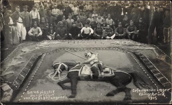 Photo Postcard Königsbrück in Upper Lusatia, sand sculpture made by prisoners of war in 1915