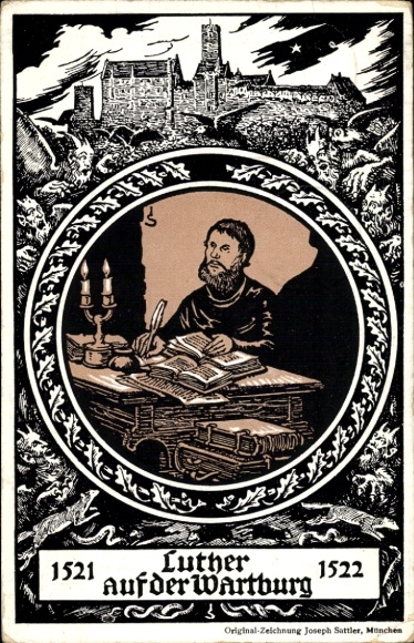 Passepartout lithograph PC Eisenach, Luther on the Wartburg, celebration 1921
