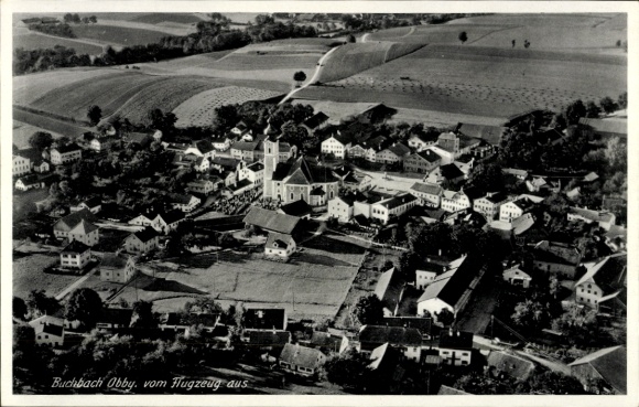 Postcard Buchbach in Upper Bavaria, aerial photograph