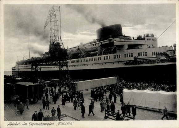 Express steamer Europa at departure, turbine-powered ship, Bremerhaven, North German Lloyd