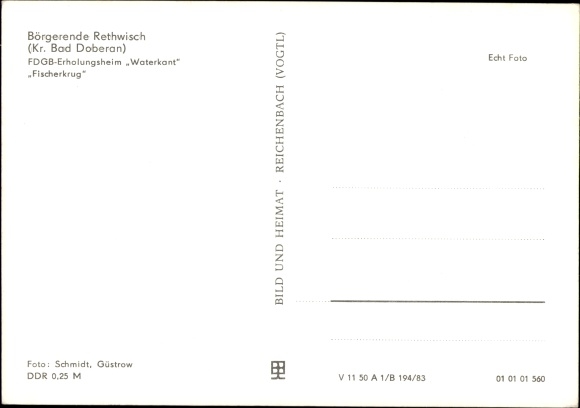 Postcard Börgerende Rethwisch on the Baltic Sea, FDGB convalescent home Waterkant, Fischerstube