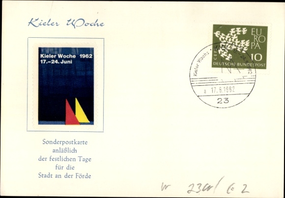 Ak Kiel, Kieler Woche 1962, 17. - 24. Juni, Sonderpostkarte