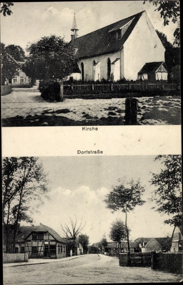 Postcard Bröckel in Lower Saxony, Church, Dorfstrasse