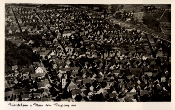 Postcard Rüsselsheim am Main Hessen, aerial photograph