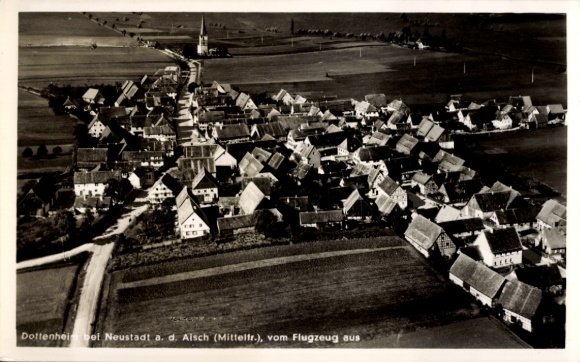 Postcard Dottenheim Dietersheim in Middle Franconia, aerial view of church, many houses, landscape