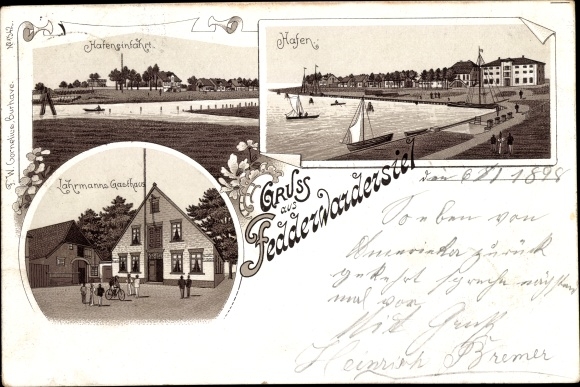 Chromo-Litho Fedderwardersiel Butjadingen Wesermarsch, port, inn