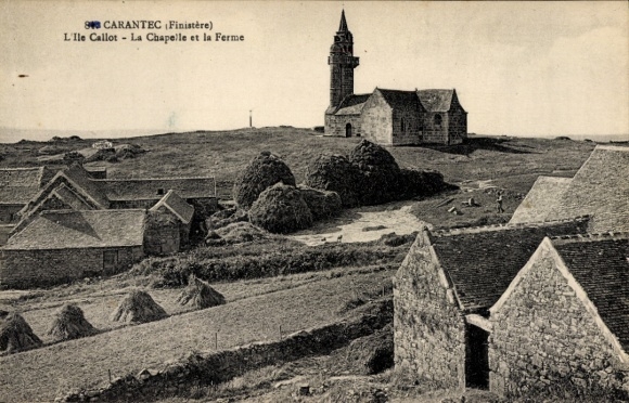 KP Carantec Finistère, L'Ile Callot, La Chapelle, gospodarstwo, okolica wiejska, budynki