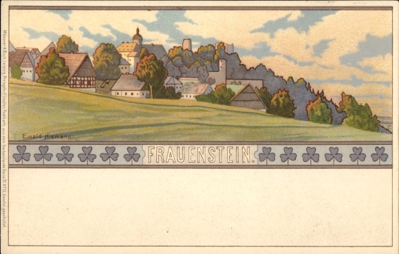 Künstler Ak Hiemann, Ewald, Frauenstein im Erzgebirge, Blick auf die Stadt