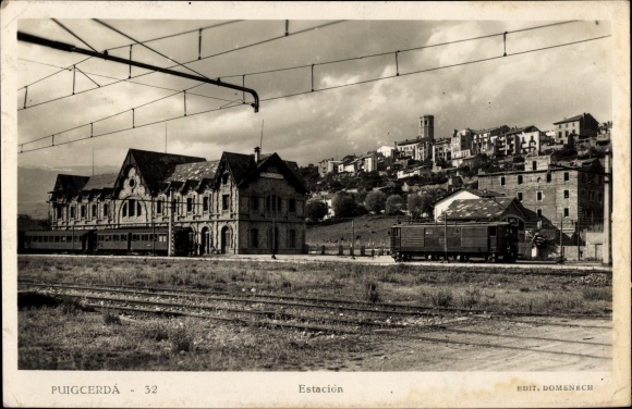 Postcard Puigcerda Catalonia, Estacion, Train Station, Trackside, Boxcar