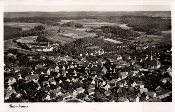 Postcard Thannhausen in Swabia, aerial photograph