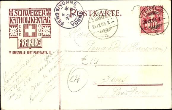 Coat of arms artist PC Friborg Freiburg Stadt Schweiz, Schweizerischer Katholikentag 1906