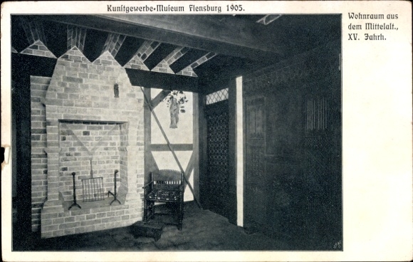 Ak Flensburg in Schleswig Holstein, Kunstgewerbe-Museum Flensburg 1905, Wohnraum aus dem Mittelal