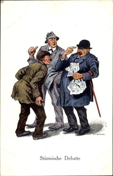Künstler Ak Zahl, H., Stürmische Debatte, Humor