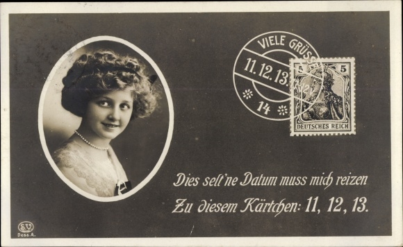 Stamps Postcard special date 11. 12. 13, portrait of a woman
