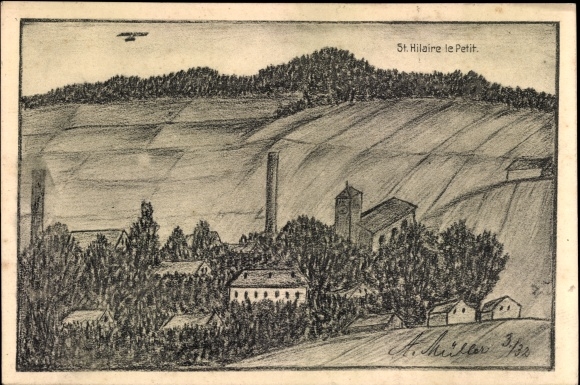 Artist PC A. Müller, Saint Hilaire le Petit Marne, view of the village