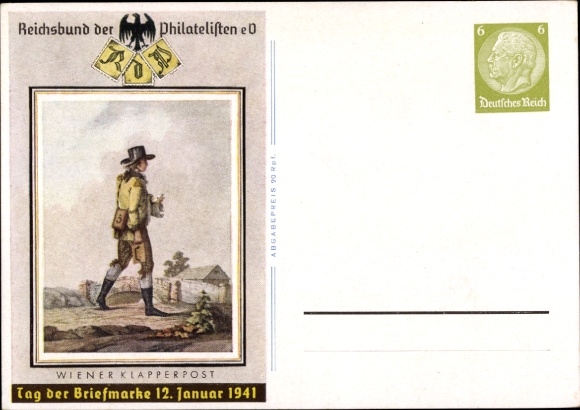 Ganzsachen Ak Wiener Klapperpost, Tag der Briefmarke, 12. Januar 1941, KDF