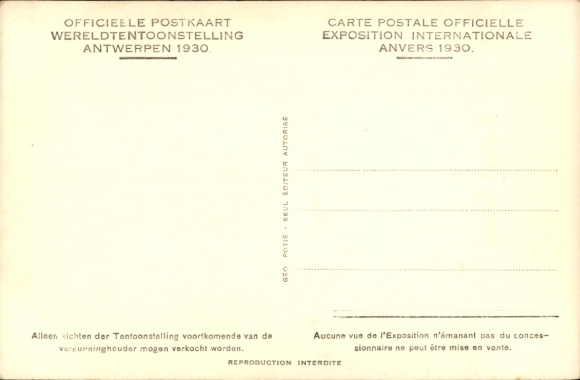PC Antwerp Antwerp Flanders, International Exhibition 1930, Old Belgium