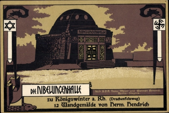 Artist Postcard Hendrich, Herm., Königswinter in the Rhein Sieg district, Nibelungenhalle, mural