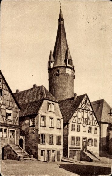 Postcard Ottweiler in Saarland, old tower, half-timbered houses, historical architecture