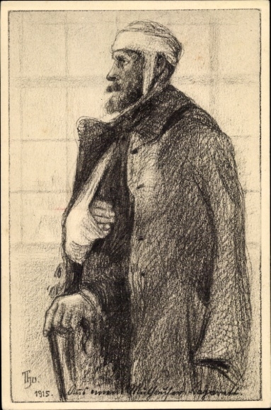 Artist Postcard Wounded German Soldier, I WK