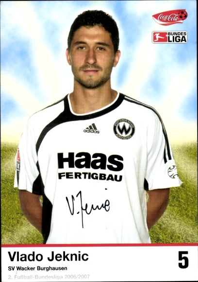 Karta autografu piłkarza Vlado Jeknica, SV Wacker Burghausen, autograf