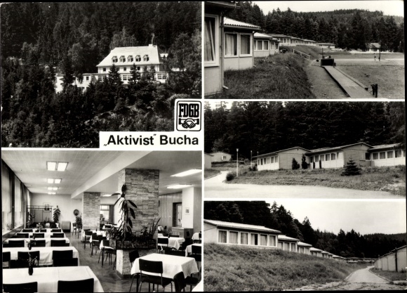 Ak Bucha Unterwellenborn in Thüringen, FDGB Erholungsheim Aktivist, Innenansicht, Bungalows