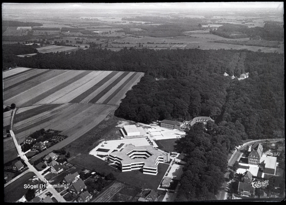 7 glass negative Sögel in Emsland, park, general view, church
