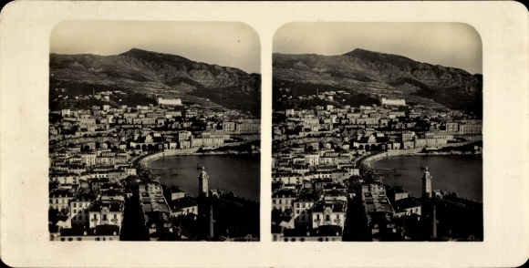 Stereo photo Monaco, panorama, view from the castle to Monte Carlo