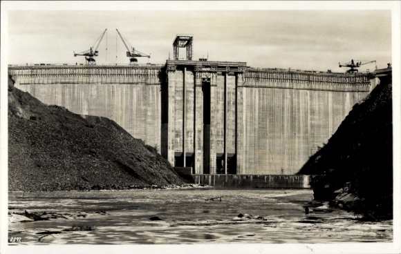 Postcard Saale Orla Kreis, construction of the Bleiloch Dam