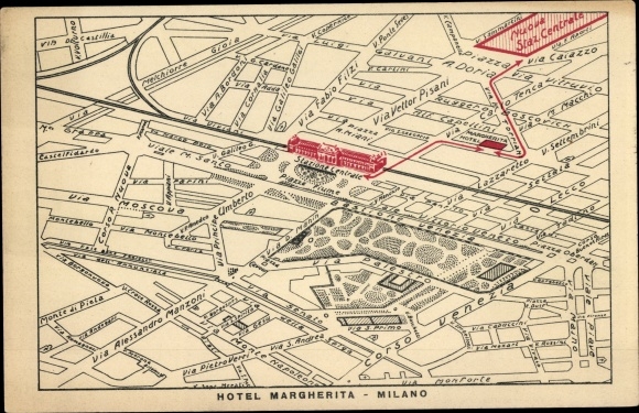 Plan miasta KP Milano Mediolan Lombardia, Hotel Margherita, Via S. Gregorio, 30
