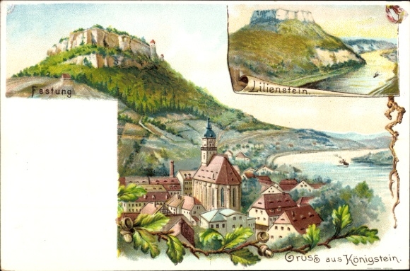 Ak Königstein an der Elbe Sächsische Schweiz, Festung  Lilienstein