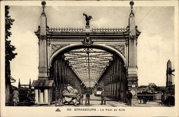 Postcard Strasbourg Straßburg Alsace Bas Rhin, bridge, people, horse-drawn carriage, Pont de Kehl