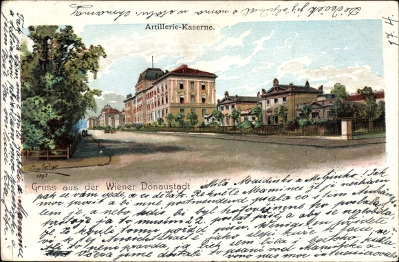 Artist Chromo-Litho Vienna 2nd Leopoldstadt Austria, street view of the artillery barracks