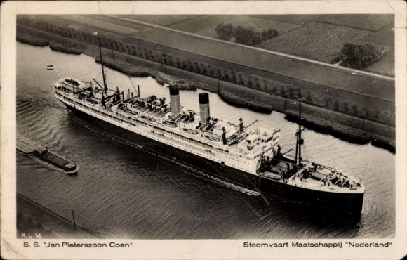 Postcard steamer SS Jan Pieterszoon Coen, Stoomvaart Maatschappij Nederland