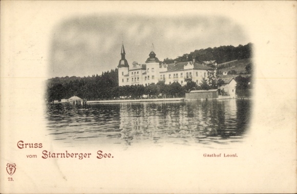Postcard Starnberg am Starnberger See Upper Bavaria, Gasthof Leonl, water view,